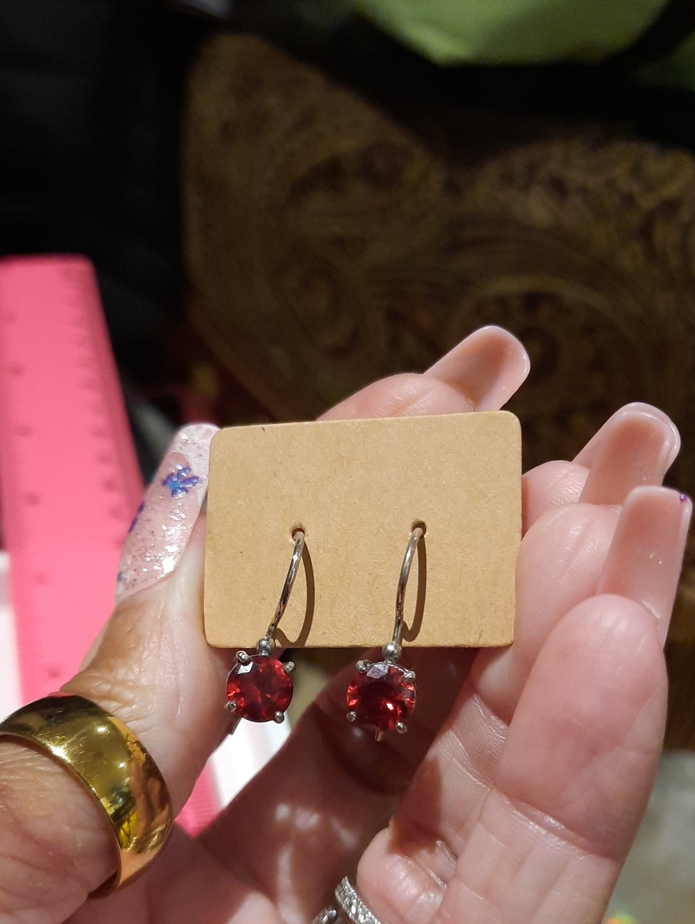 Genuine Solid Sterling Silver Vintage Ruby Drop Earrings July Birthstone